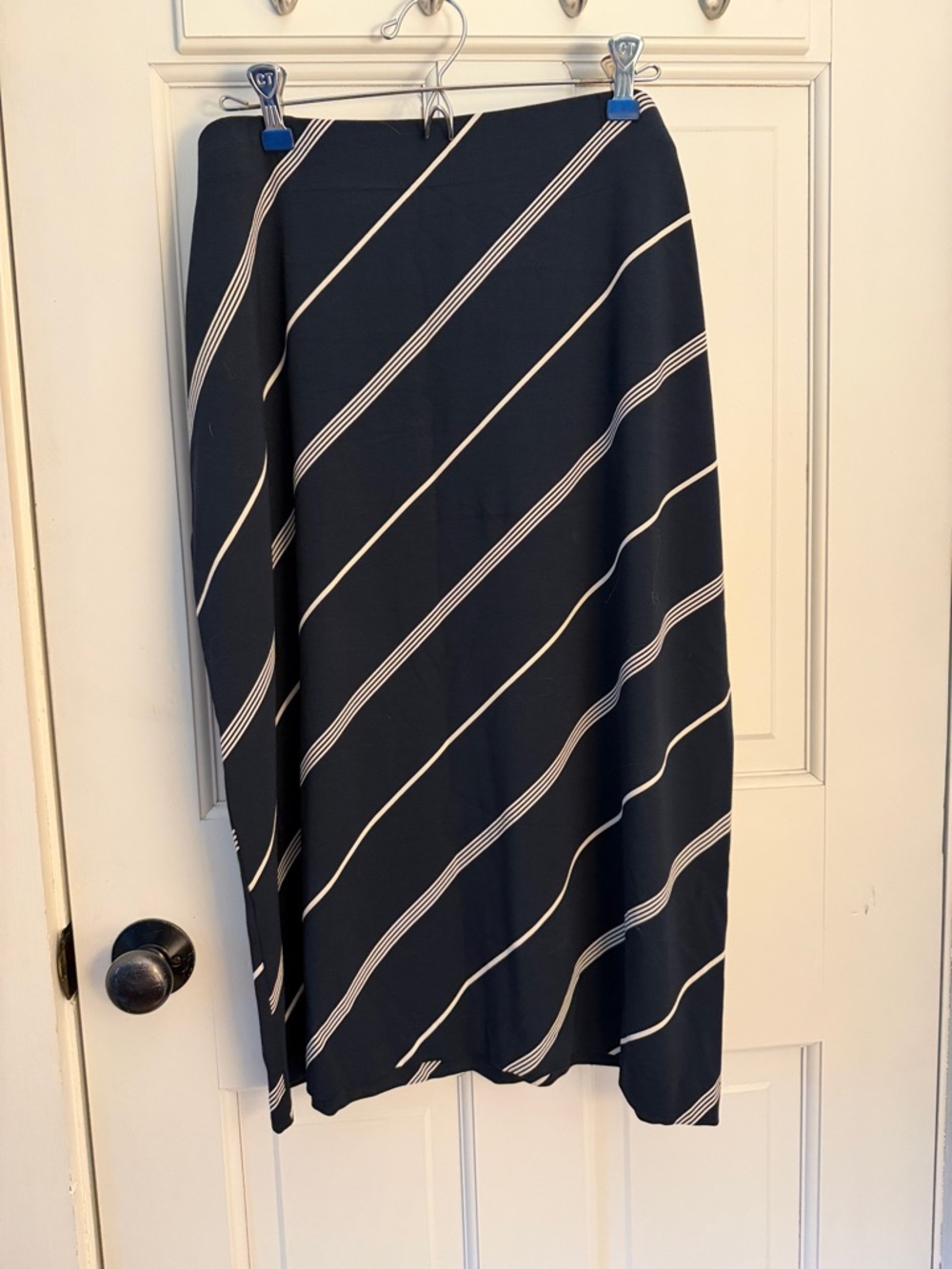 J. Jill Navy and White Diagonal Stripe Midi Skirt